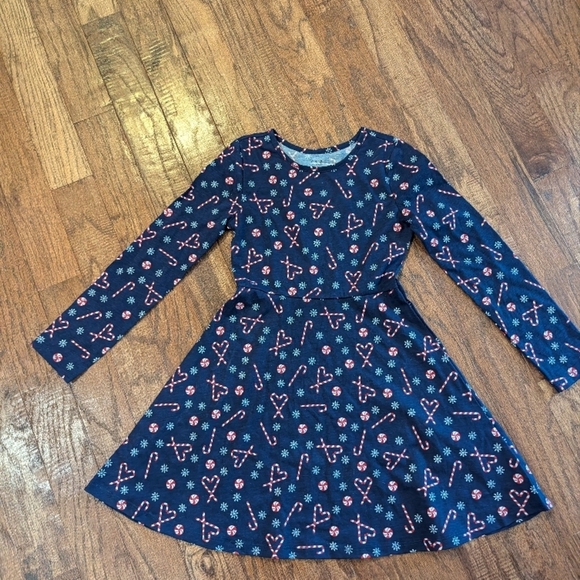 Navy Blue Kids Dress with Candy Cane Print - Picture 3 of 6